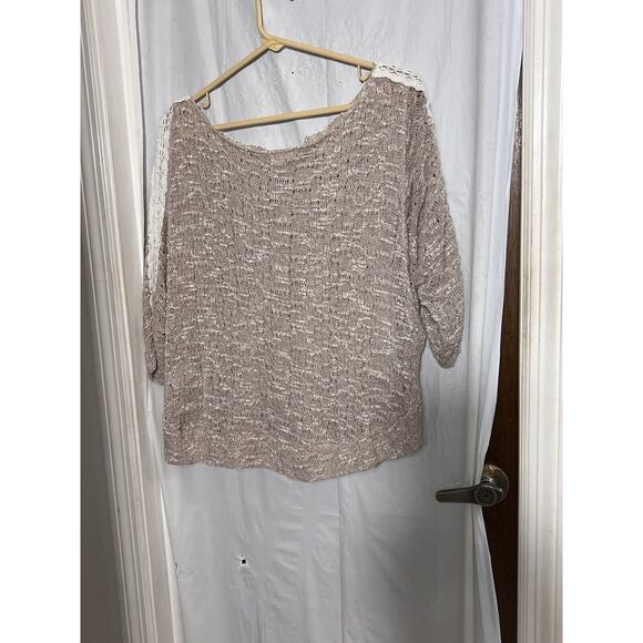 Anthropologie Meadow Rue Tan White Open Knit Lightweight Sweater Size L - Picture 6 of 6